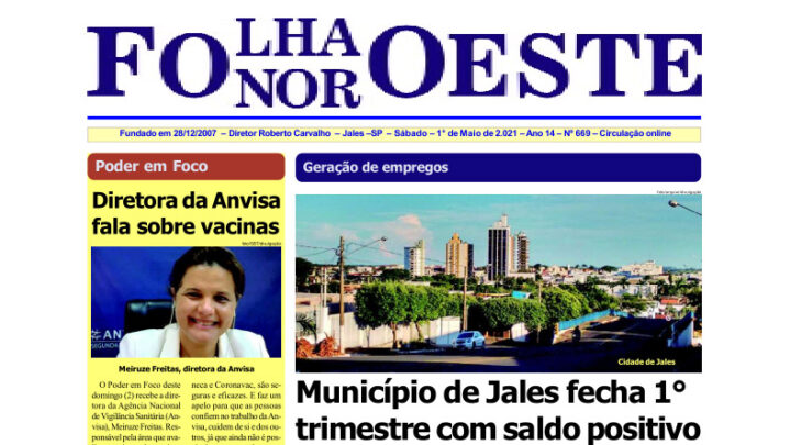 Jornal Folha Noroeste Digital Edição de 1°052021 de Jales SP