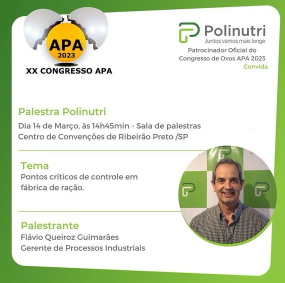 Pontos Críticos de Controle em Fábrica de Ração será o tema da Polinutri em sua palestra no Congresso de Ovos APA 