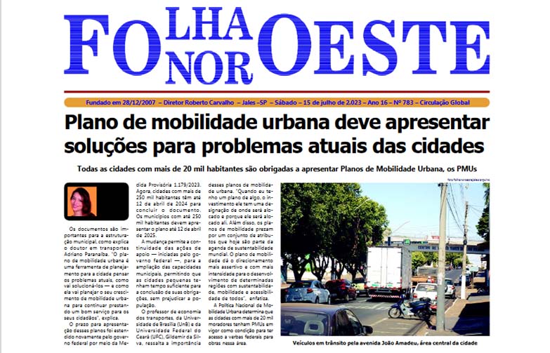 Jornal Folha Noroeste Digital Edição 783 de 15 de julho de 2023 Jales SP