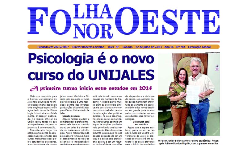 Jornal Folha Noroeste Digital 22 de Julho de 2023 edição digital 784 Jales SP