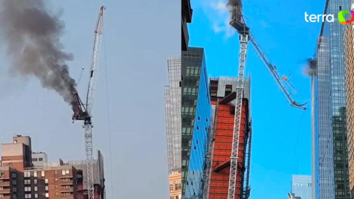 Guindaste pega fogo, despenca e atinge prédio em Nova York