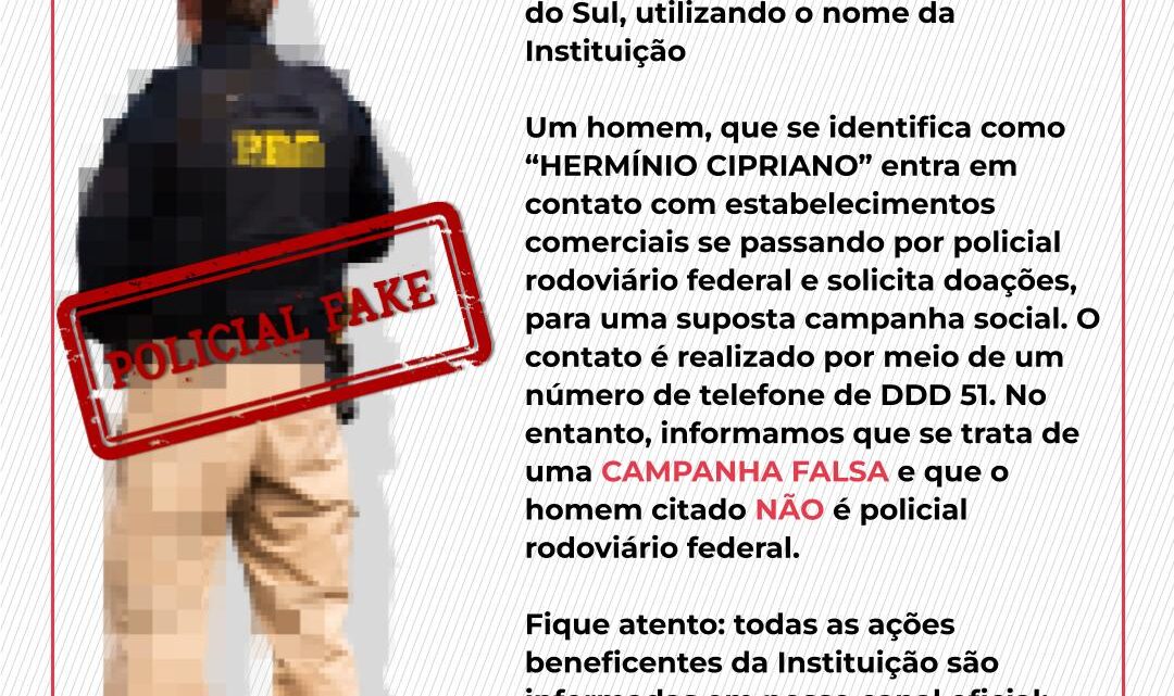 PRF Informa: Tentativa de golpe no MS utilizando o nome da Instituição