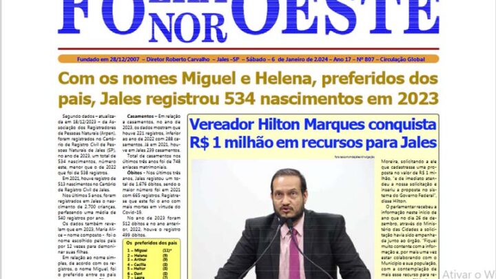 Jornal Folha Noroeste Digital Edição 807 de 06012024 Jales SP