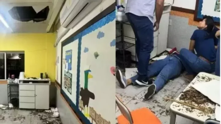 Chão de escola desaba, e professora cai de um andar para outro no ES