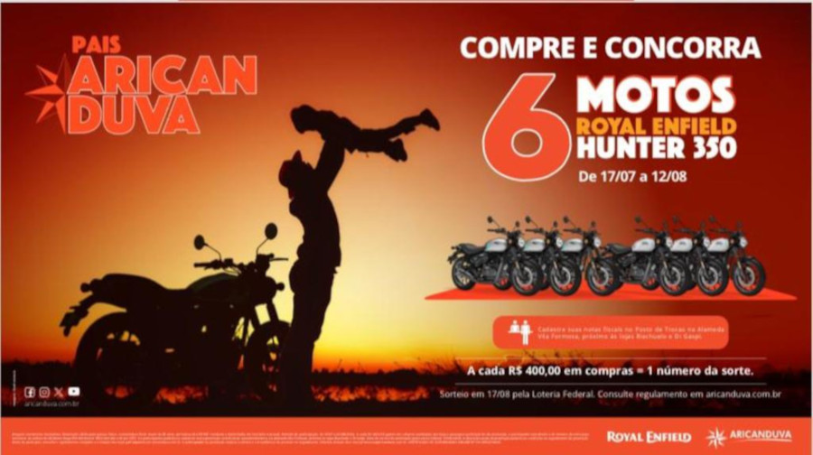 Dia dos Pais: Concessionária da Royal Enfield da 2W Motors sorteará seis Hunter 350 na campanha do Shopping Aricanduva