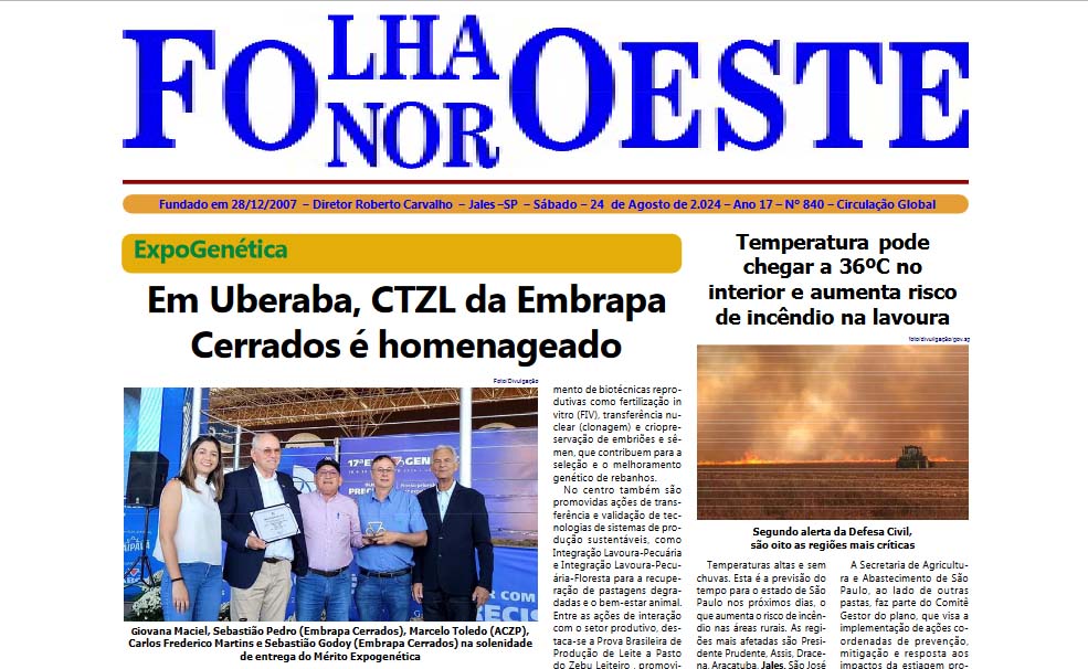 Jornal Folha Noroeste Digital edição 840 de  24082024 Jales SP