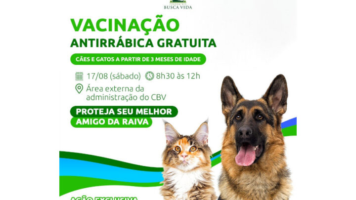 Campanha de vacinação antirrábica acontece neste sábado, dia 17, em Busca Vida em Camaçari – BA