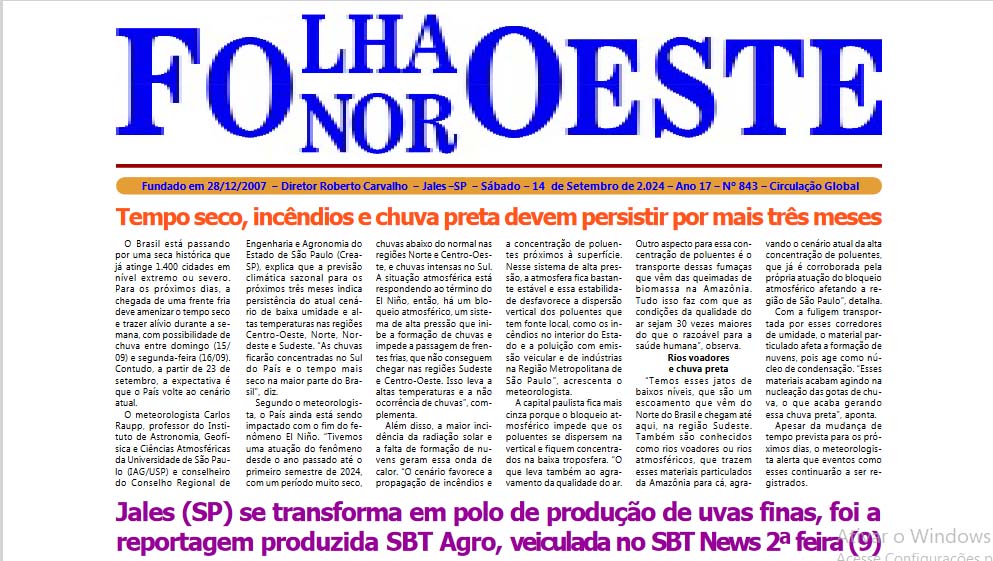 Jornal Folha Noroeste Digital edição 843 de  14092024 Jales SP