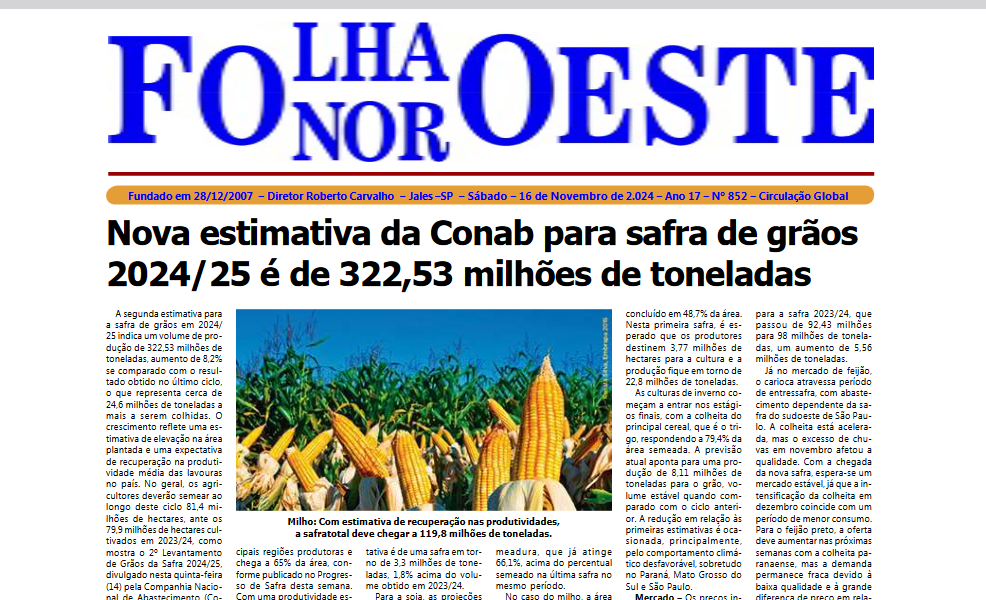 Jornal Folha Noroeste Digital edição 852 de  16112024 Jales SP