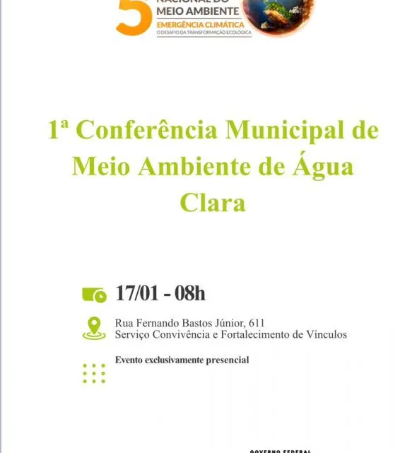 Prefeitura de Água Clara convida a população para 1ª Conferência Municipal de Meio Ambiente